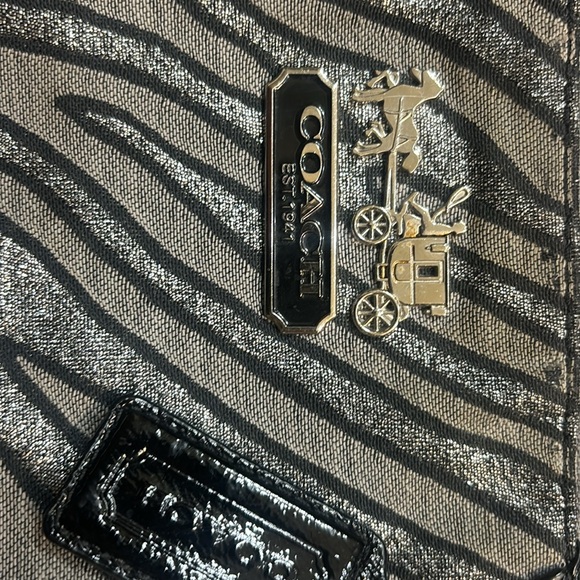 Coach silver black sparkly zebra print purse - Picture 2 of 7